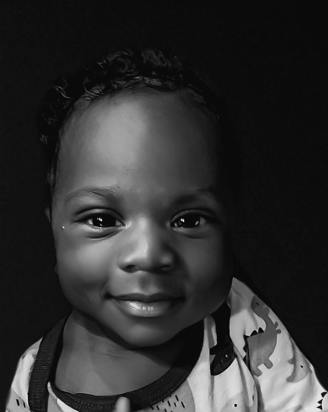 Black and white portrait of Brandon's son